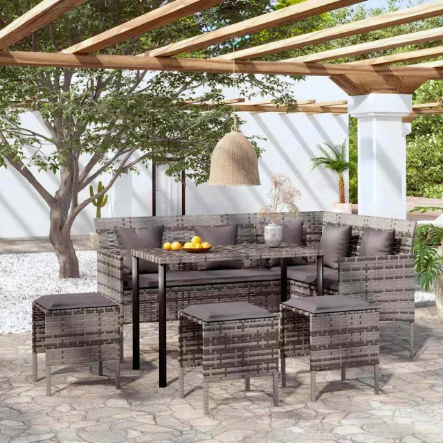 vidaXL 5-delige Loungeset met kussens L-vormig poly rattan grijs, foto 2