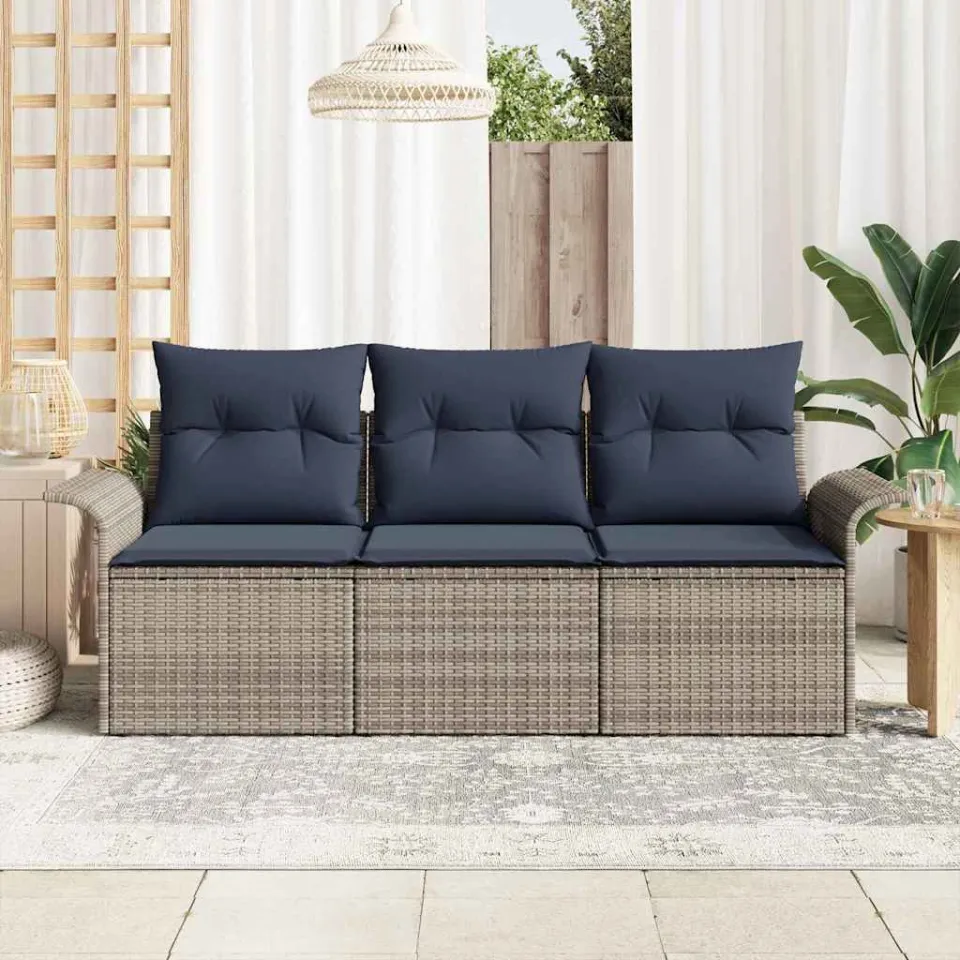 vidaXL Tuin Sofa Set 3 st Grijs Poly riet, foto 3
