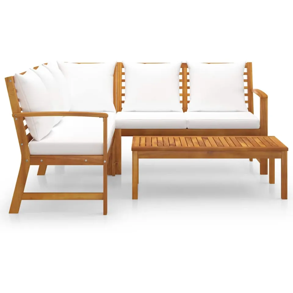 vidaXL 4-delige Loungeset met kussens massief acaciahout crème