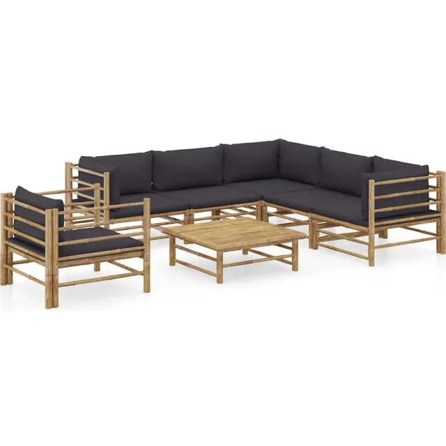 vidaXL 7-delige Loungeset met donkergrijze kussens bamboe Grijs