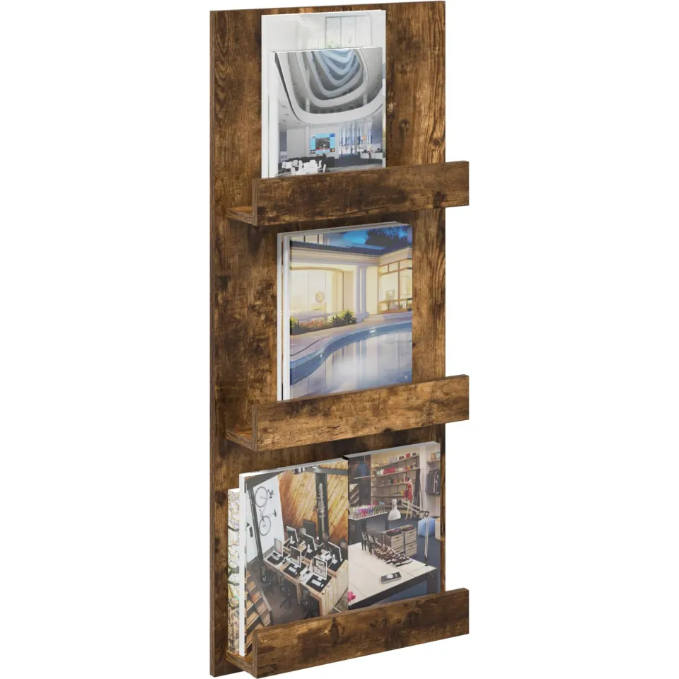 vidaXL Tijdschrift Rek Gerookt eiken 43 x 11 x 102 cm Bewerkt hout Bruin