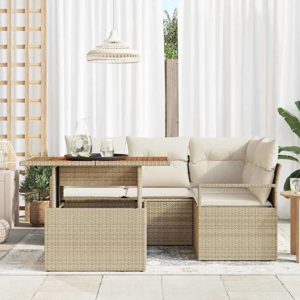 vidaXL Tuin Sofa Set 5 st Beige Poly riet, foto 3