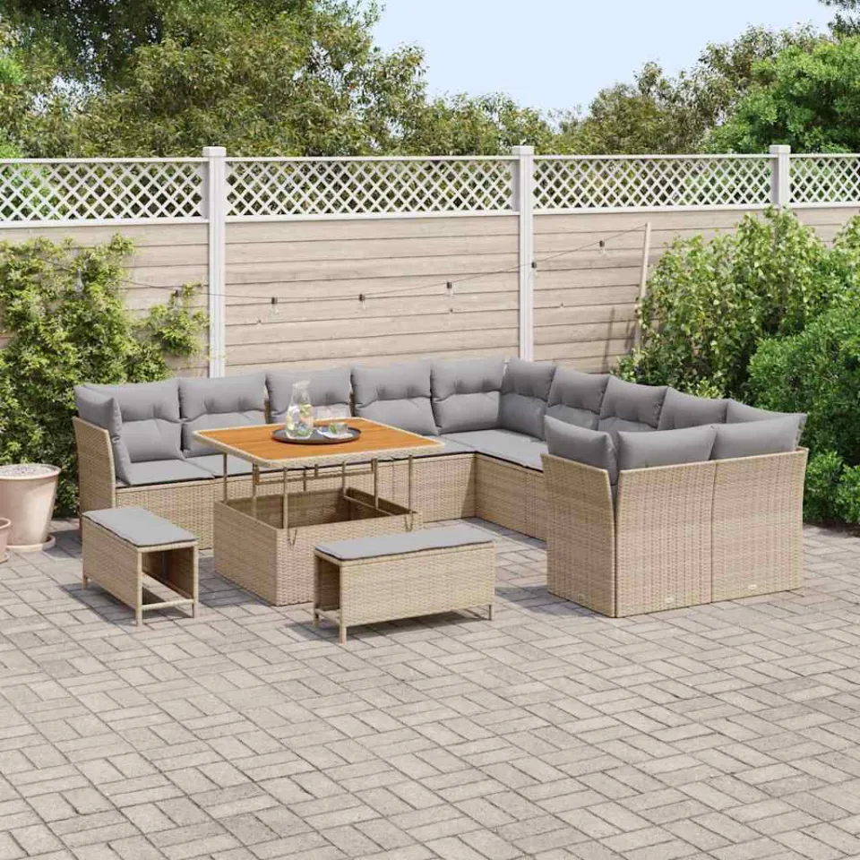 vidaXL Tuinbankenset 13 st Beige poly rattan, foto 2