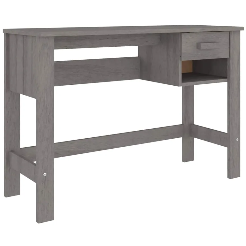 vidaXL Bureau HAMAR 110x40x75 cm massief grenenhout lichtgrijs grijs, foto 4