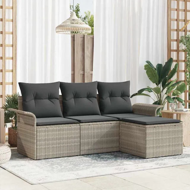 vidaXL Tuin Sofa Set 4 st Lichtgrijs poly rattan grijs, foto 2
