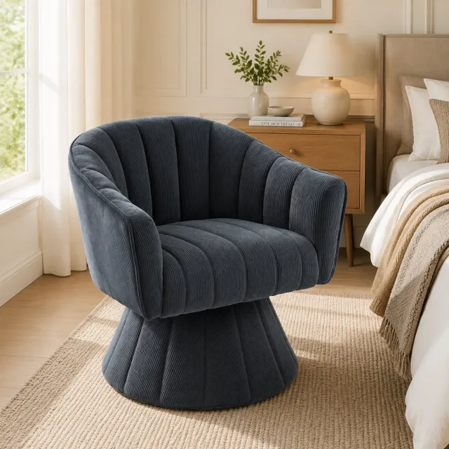 Welltin Fauteuil - 360° draaibare stoel - Ergonomisch - Comfortabele fauteuil - Omhullende armleuning - Modern design - Met zitkussen en rugleuning - Geschikt voor op kantoor, in de woonkamer of in het thuiskantoor - Donkergrijs