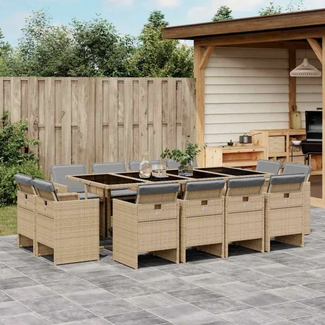 vidaXL 13-delige Tuinset met kussens poly rattan gemengd beige, foto 2