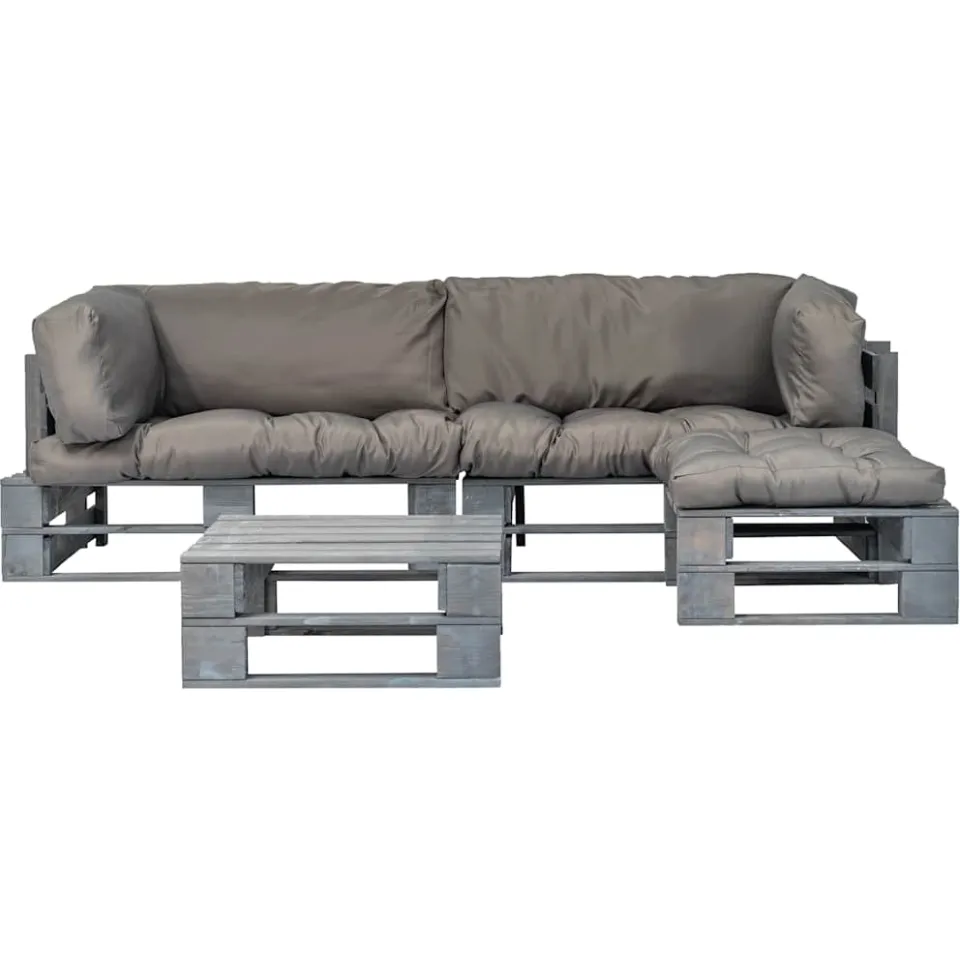 vidaXL 4-delige Loungeset pallet met grijze kussens hout Grijs