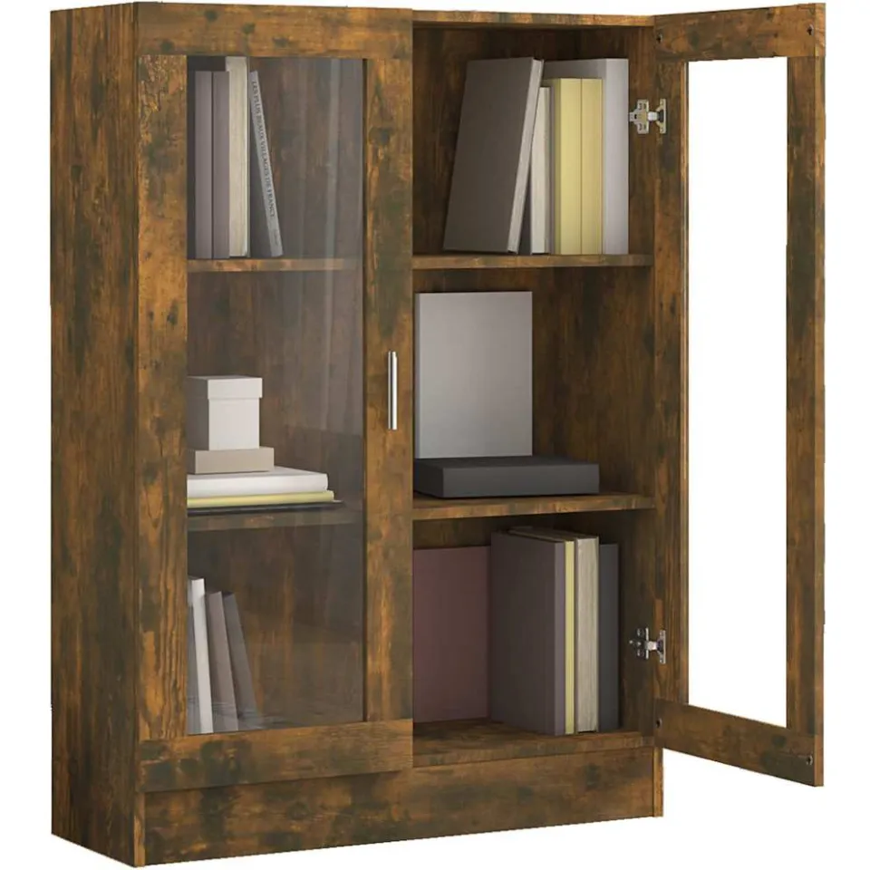 vidaXL Vitrinekast 82,5x30,5x115 cm bewerkt hout gerookt eikenkleurig Bruin