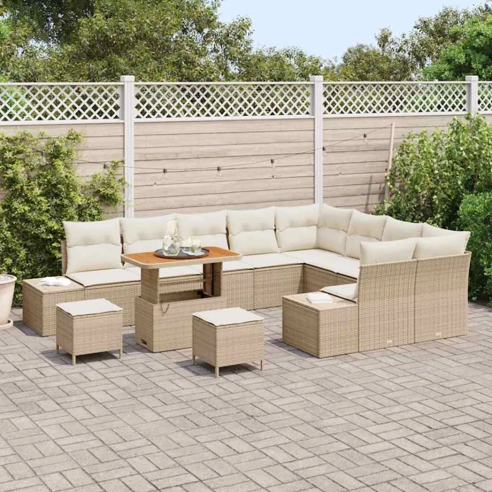 vidaXL Tuinbankenset 12 st Beige poly rattan, foto 3