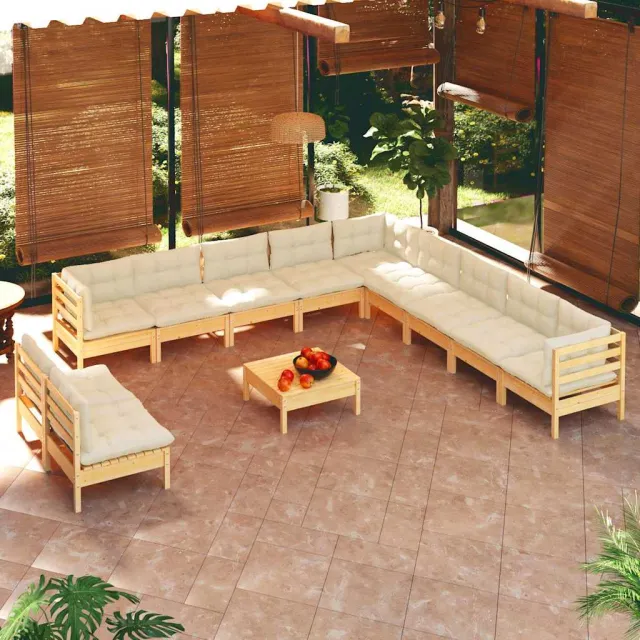 vidaXL 12-delige Loungeset met crèmekleurige kussens grenenhout, foto 2