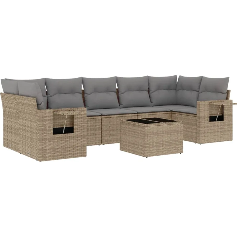 vidaXL 8-delige Loungeset met kussens poly rattan beige
