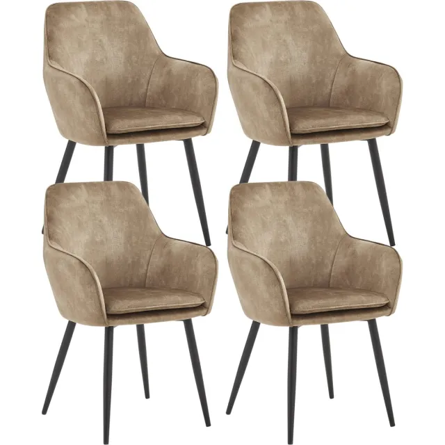 Colenis Levan Eetkamerstoel - Set Van 4 - Taupe - Adoré Velvet - Industrieel - Met armleuning