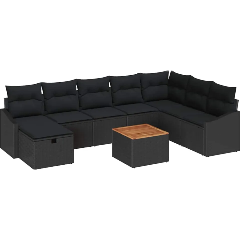 vidaXL Tuinbankenset 9 st Zwart poly rattan