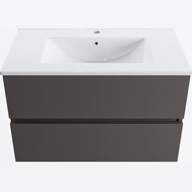 Mondiaz VICA 80cm badmeubel onderkast Dark Grey 2 lades. Wastafel DENIA midden 1 kraangat, kleur Glanzend Wit.