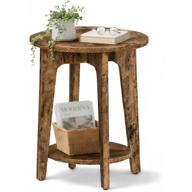Acaza Bijzettafel - Nachtkastje - Vintage Bruin - 40 x 50 cm (B x H) - Kleine Salontafel - Banktafel - Salontafel rond - Salontafel bruin - Ronde Salontafel - Salontafel hout