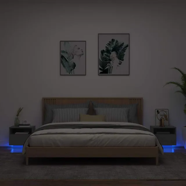 vidaXL Nachtkastjess met LED-verlichting 2 st 40x39x37 cm zwart, foto 2