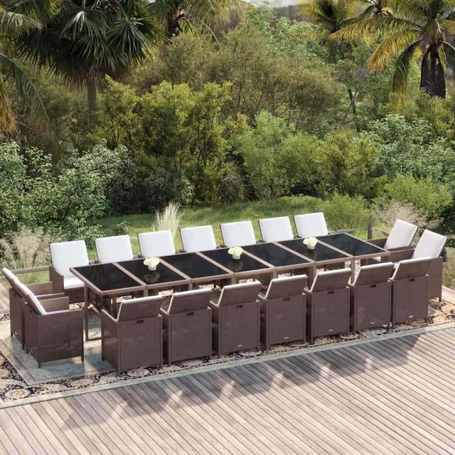 vidaXL 19-delige Tuinset met kussens poly rattan bruin, foto 2