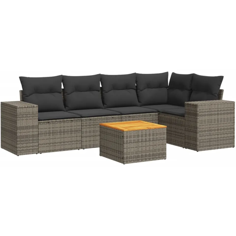 vidaXL 6-delige Loungeset met kussens poly rattan grijs