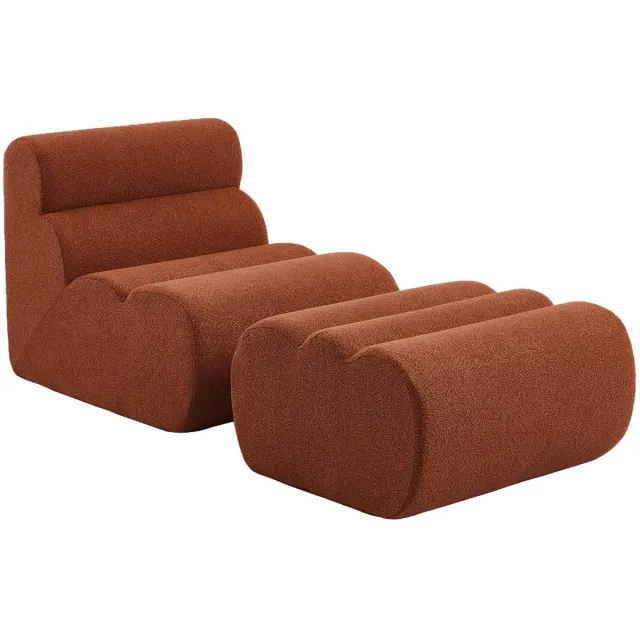 sweeek Stoffen fauteuil getextureerde bouclé 1 zitplaats met voetenbankje - nova Terracotta