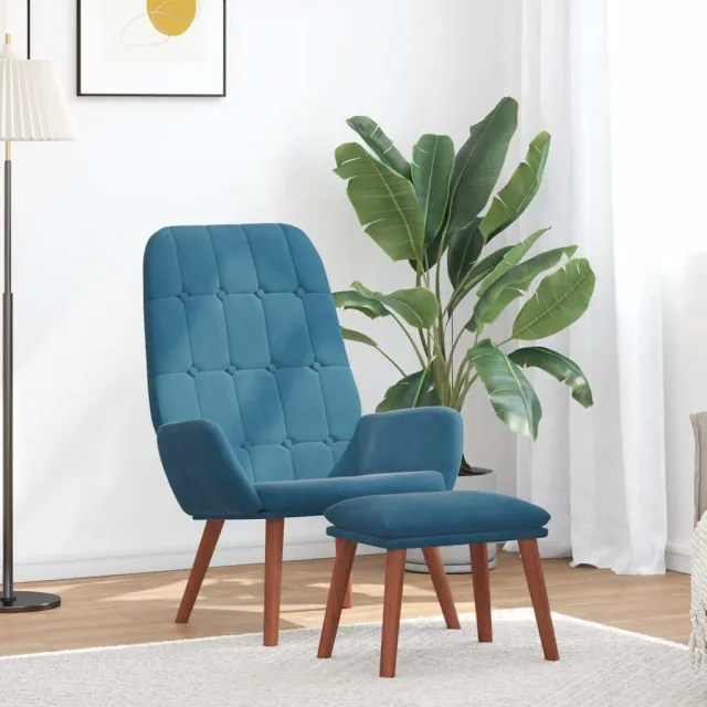 vidaXL Relaxstoel met voetenbank fluweel blauw