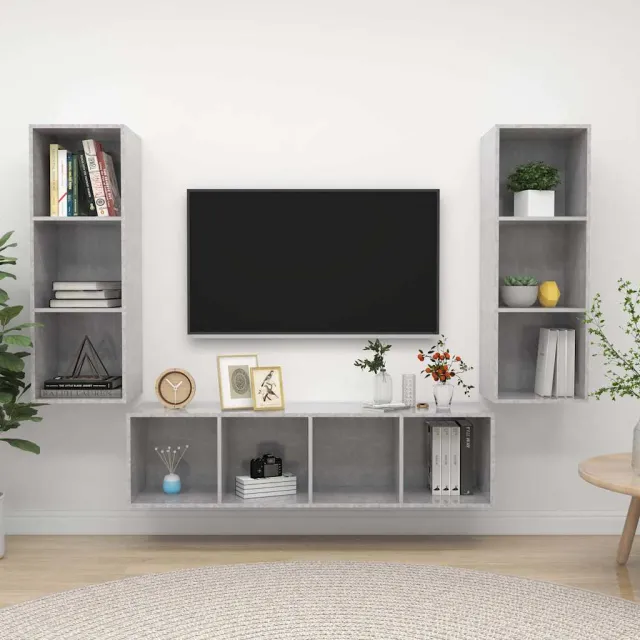 vidaXL 3-delige Tv-meubelset bewerkt hout betongrijs grijs, foto 2