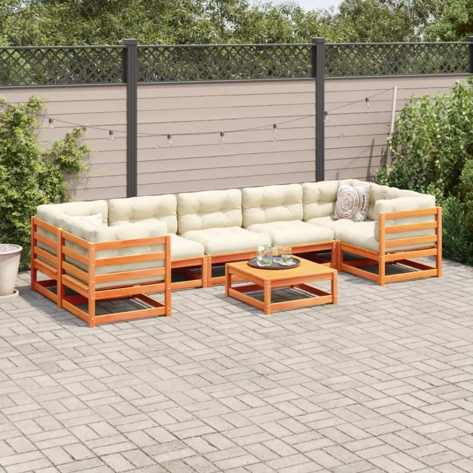 vidaXL 8-delige Loungeset met kussens massief grenenhout wasbruin bruin, foto 2