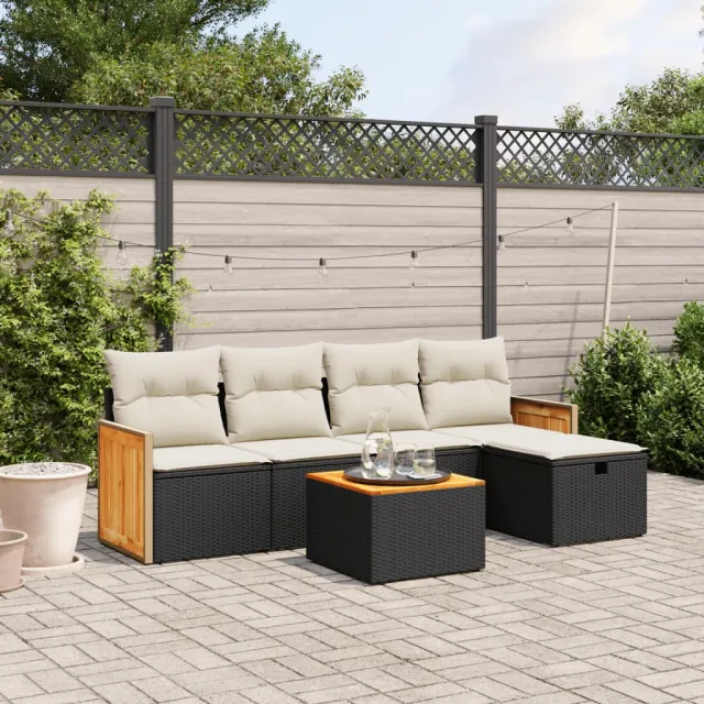 vidaXL 6-delige Loungeset met kussens poly rattan zwart, foto 2