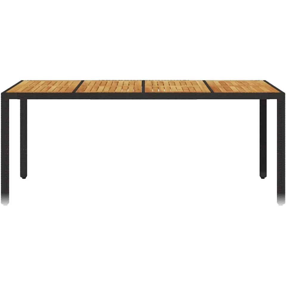 vidaXL Tuintafel met acaciahouten blad 190x90x75 cm poly rattan zwart, foto 4