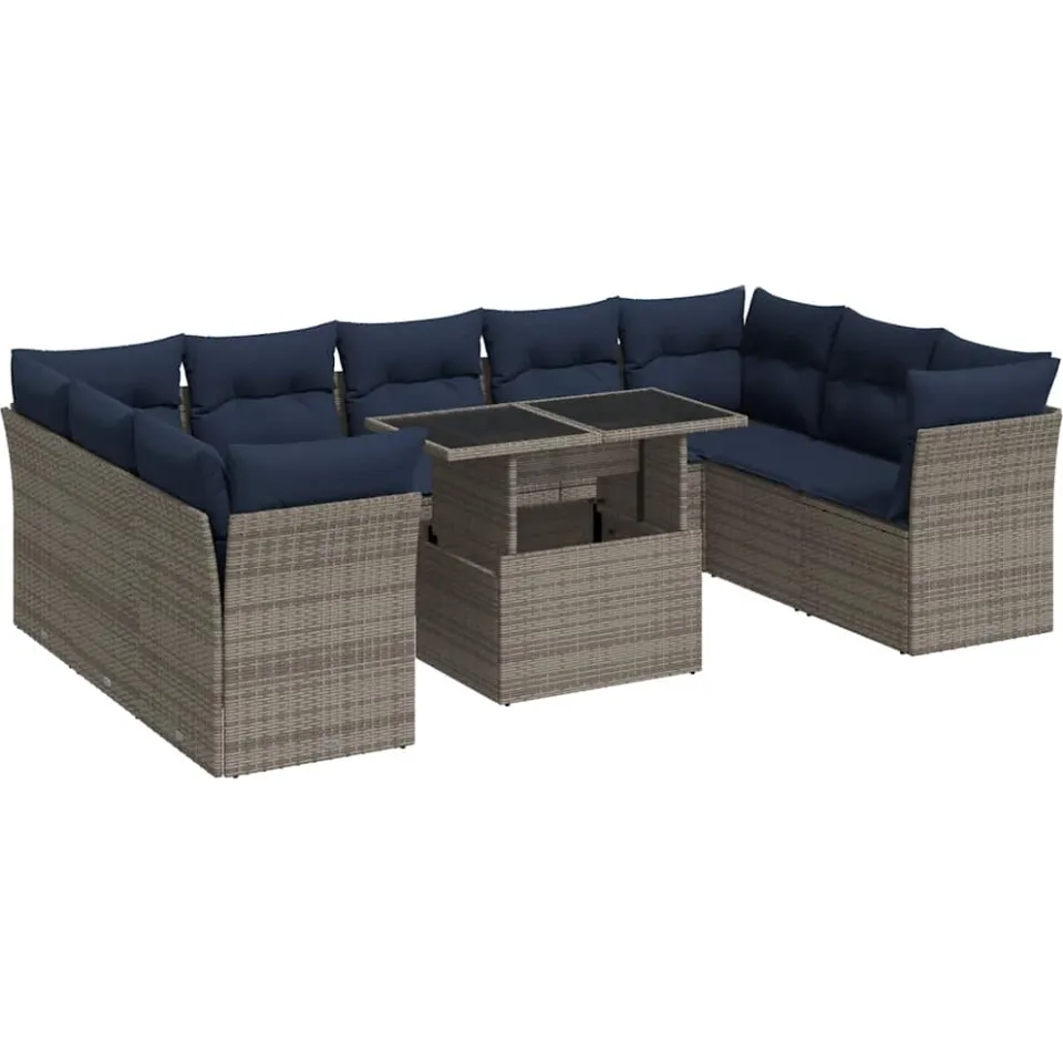 vidaXL 10-delige Loungeset met kussens poly rattan acacia grijs, foto 3