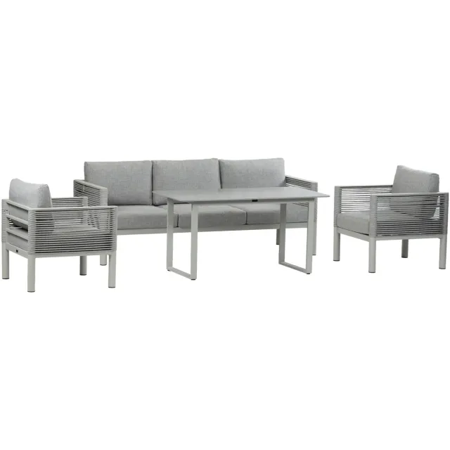 Normin Stoel-bank lounge dining set Cuba | 4-delig | 5 personen | Off Sand/Naturel | Rope & aluminium Naturel, Armon Dark, Off Sand
