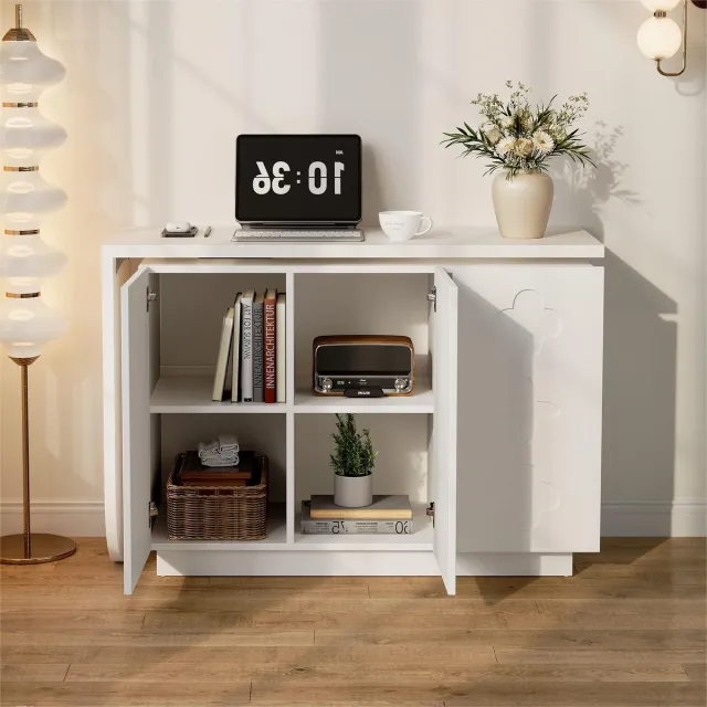 HAUSS SPOLE Bureau - Draaibaar L Vormig Hoekbureau Met Opbergkast - Ruimtebesparend Voor Werkkamer Of Kaphoek - MDF - 170x38,5x75 Cm - Wit
