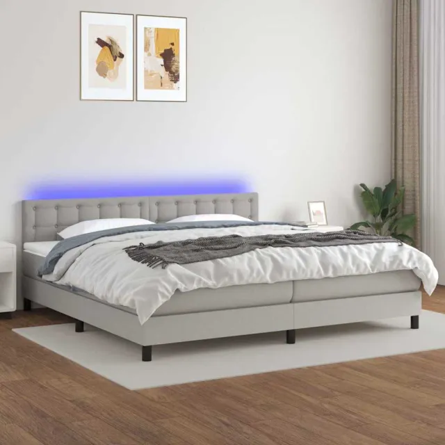 vidaXL Boxspring met matras en LED stof lichtgrijs 200x200 cm grijs