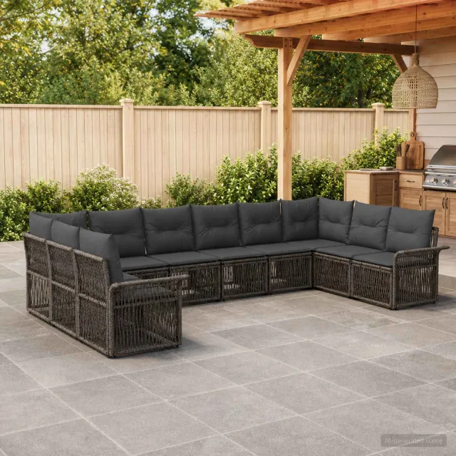 vidaXL Tuinbankenset 10 st 10-zits Grijs poly rattan