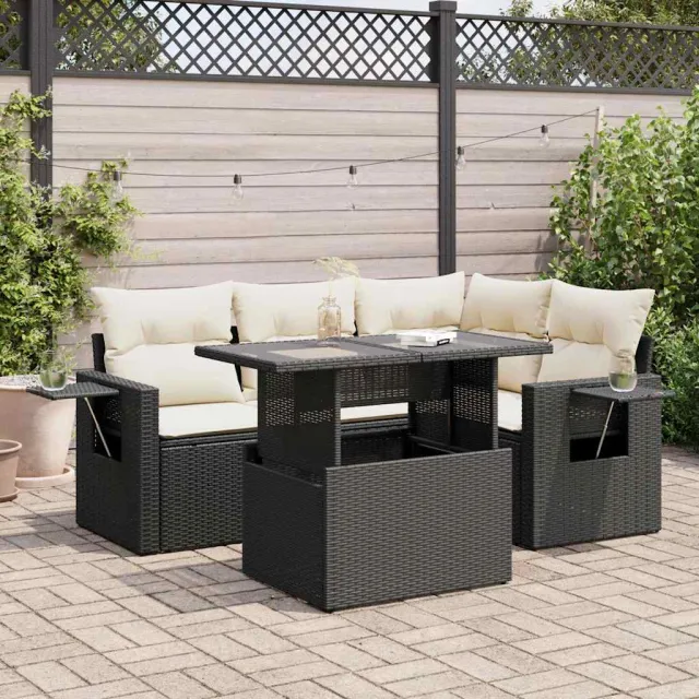 vidaXL 5-delige Loungeset met kussens poly rattan bruin, foto 2