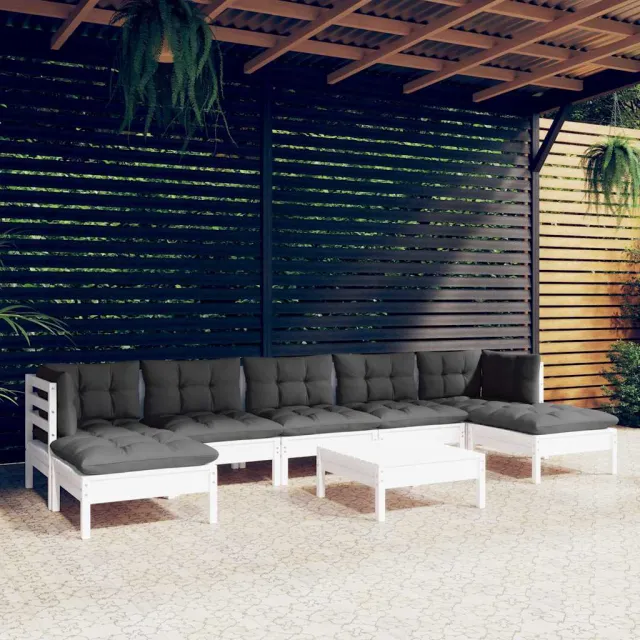 vidaXL 8-delige Loungeset met kussens grenenhout wit, foto 2