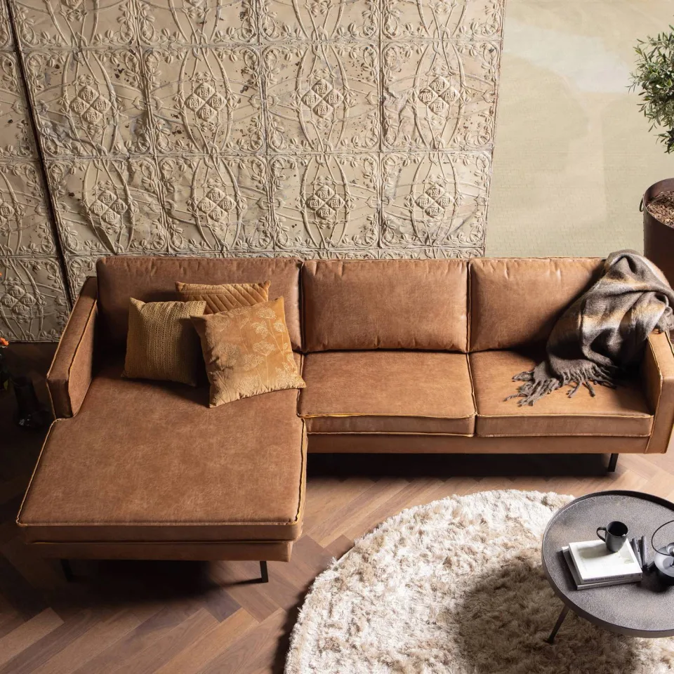 WOOOD Rodeo Chaise Longue Links - Leer - Cognac - 85x300x86, foto 4