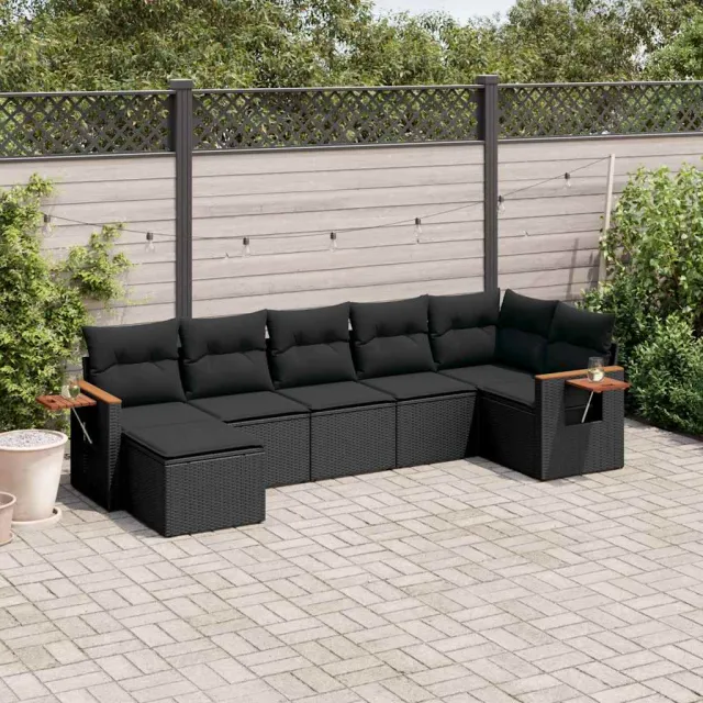 vidaXL 7-delige Loungeset met kussens poly rattan zwart, foto 2