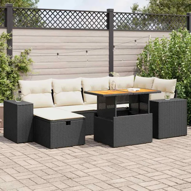 vidaXL 8-delige Loungeset met kussens poly rattan acacia zwart, foto 2