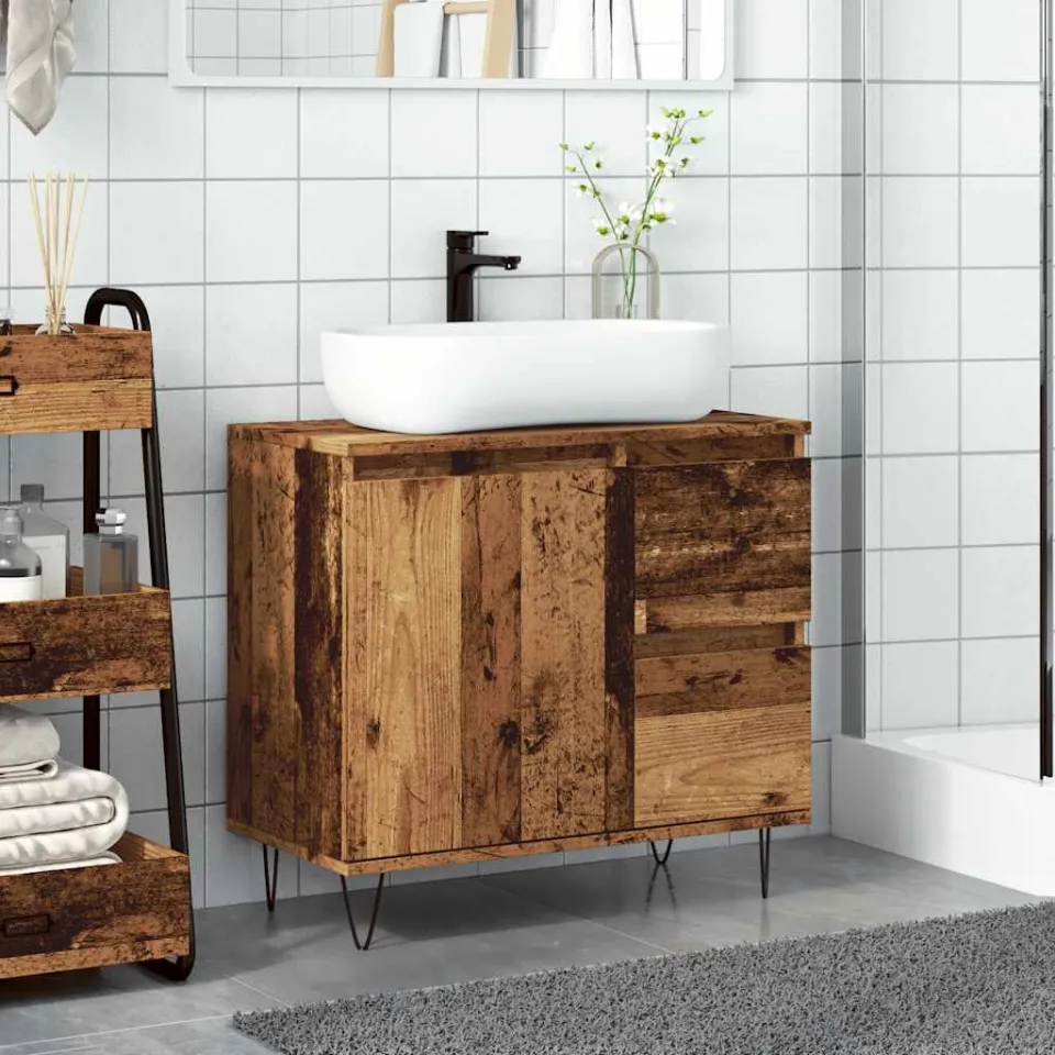 vidaXL Badkamerkast 65x33x60 cm bewerkt hout oud houtkleurig bruin, foto 3