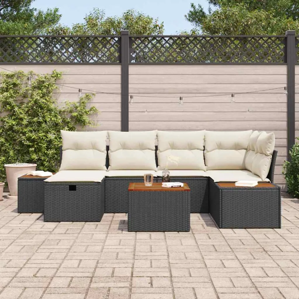 vidaXL Tuinbankenset 7 st Zwart poly rattan