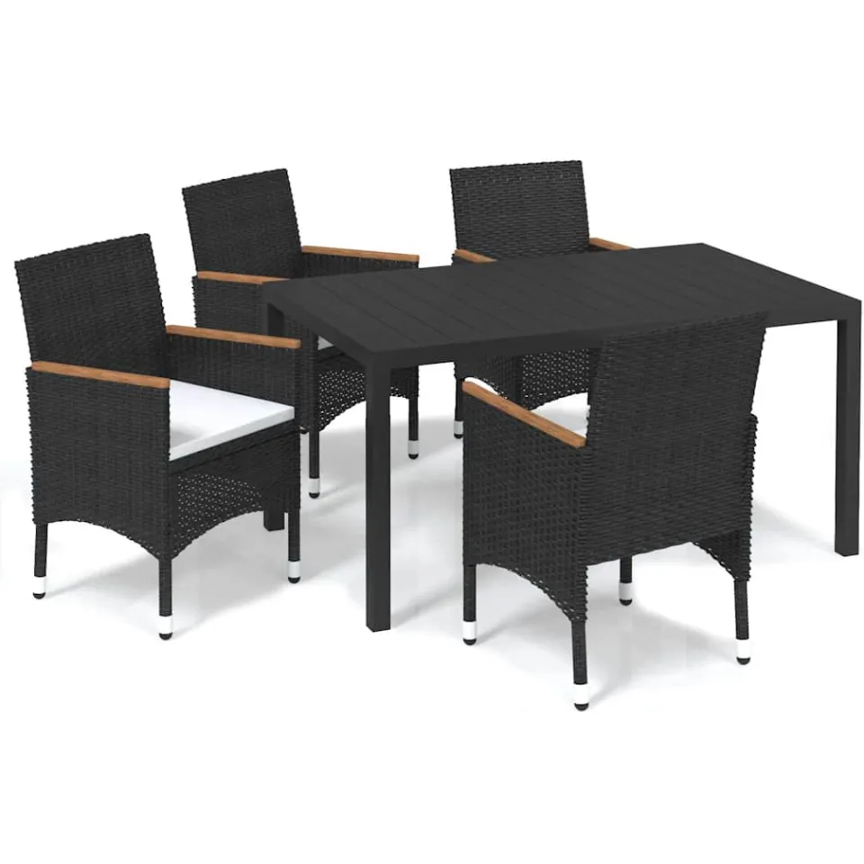vidaXL 5-delige Tuinset met kussens poly rattan zwart, foto 3