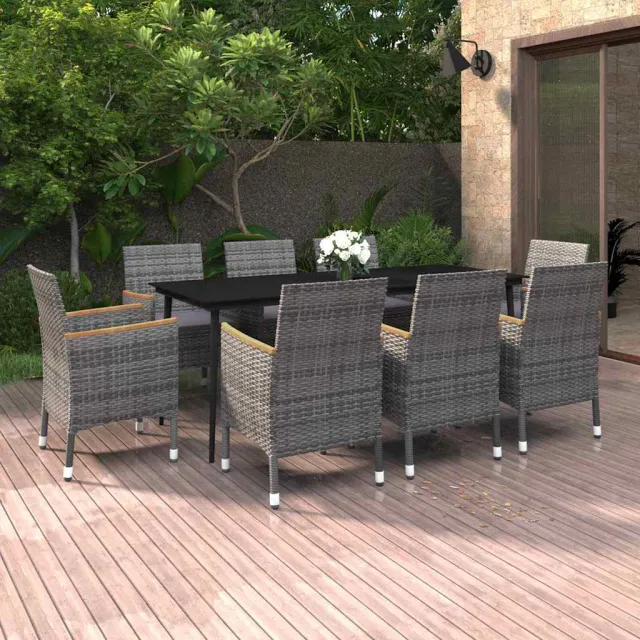 vidaXL 9-delige Tuinset met kussens poly rattan en glas Grijs