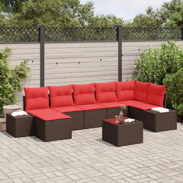 vidaXL Tuin Sofa Set 7 st Bruin en Rood poly rattan, foto 2