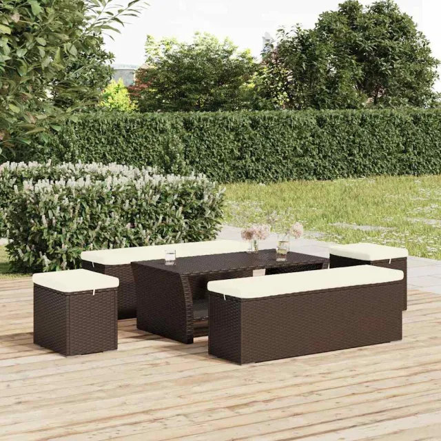 vidaXL Hockers met kussens 2 st 40x30x40 cm poly rattan bruin, foto 2
