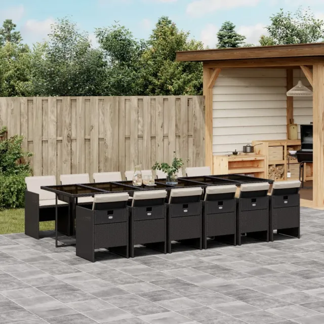 vidaXL 13-delige Tuinset met kussens poly rattan zwart, foto 2
