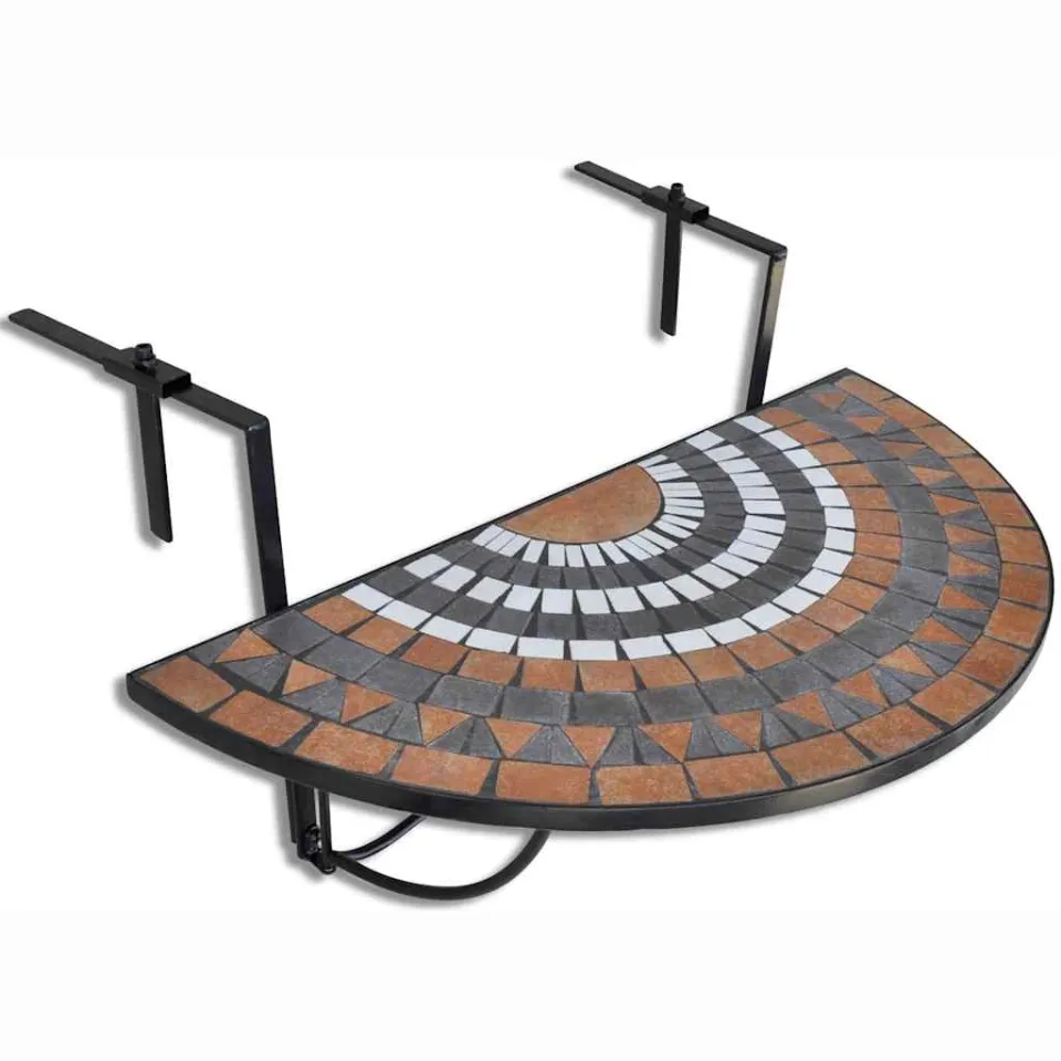 vidaXL Balkontafel hangend mozaïek terracottakleurig en wit, foto 3