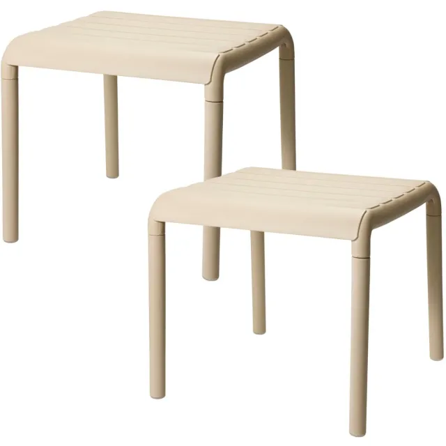 Ambiance tuin bijzettafeltje - 2x - beige - kunststof - 45 x 45 x 41 cm - koffietafel - handig naast je luie stoel