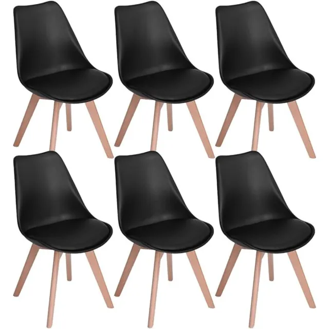 J.T.R Eetkamerstoelen-Eetkamerstoelen set van 6-vintage stijl- met massief beukenhouten poten-gewatteerd voor extra comfort-Zwart.