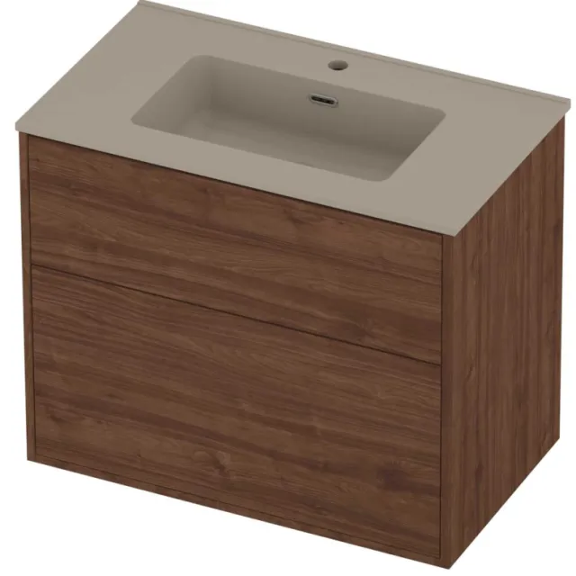 Proline Tribute Badmeubelset Porselein In Kader 80x46x67 cm Mat Crème Cotton Indian Walnut Houtlook